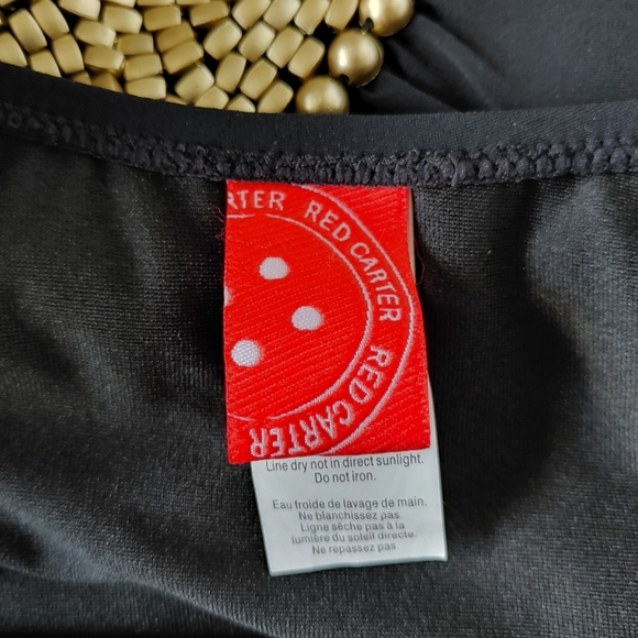 Red Carter One Piece Swimsuit Strapless Beads Size XS Black - Picture 10 of 13